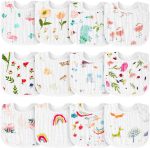 Cindeer 12 Pcs Snap Muslin Baby Bibs for Boy Girl, Cotton Drool Bibs, 6 Layers of Cotton Gauze Baby Saliva Towel Baby Bibs for Infant Neutral Newborns Toddlers Drooling Teething Feeding Baby Shower